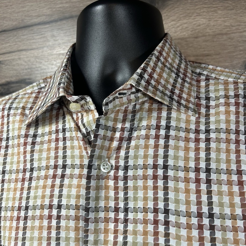 St. Croix White Beige Pattern Casual  Button‎ Down Shirt Men Large Made in Italy